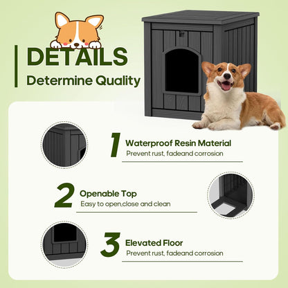 Yardgrace Outdoor Indoor Dog House,Resin Material Ventilate Waterproof Added to The Bottom,Multi-Functional Pet House for Small to Medium Dog(Black, Medium)