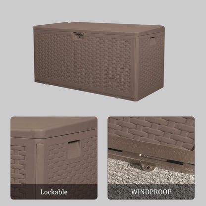 73 Gallon Pro Lockable Resin Deck Box, Waterproof Outdoor Storage Box for Patio Furniture, Garden Tools, Pool Accessories, UV-Resistant Outside Delivery, Brown