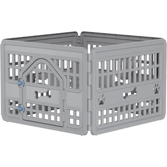Yardgrace Dog Playpen & House Combo, Indoor Outdoor Waterproof Kennel with Elevated Floor & Ventilation, Sturdy Shelter for Small Medium Dogs, Easy Assembly (Gray, 33.5x33.5x23.8 Inches)