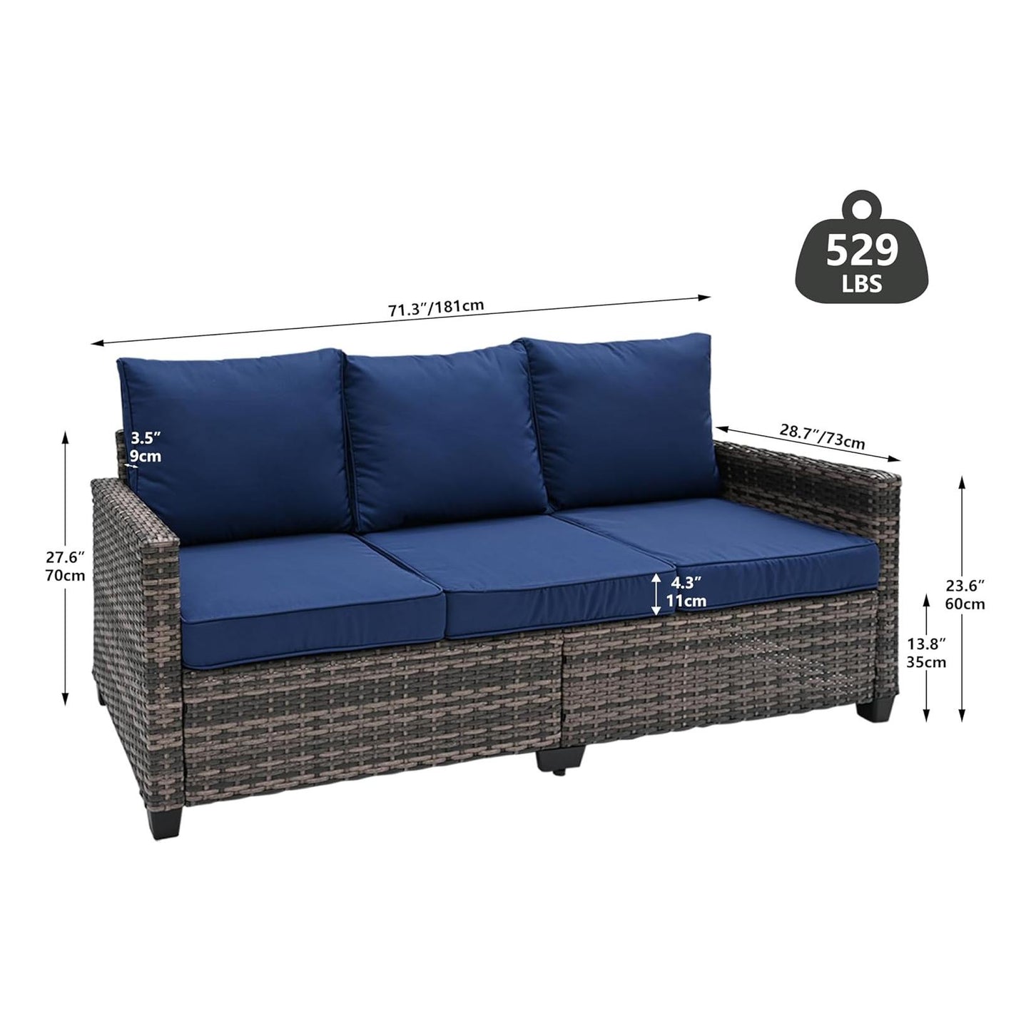 【Flash Sale】Yardgrace 3 Seats Outdoor Patio Furniture Set, Patio Sofa with High Curvy Back, All Weather Wicker Patio Couch, Premium Outdoor Sofa with Brown Wicker and Thick Cushions for Garden, Backyard, Porch