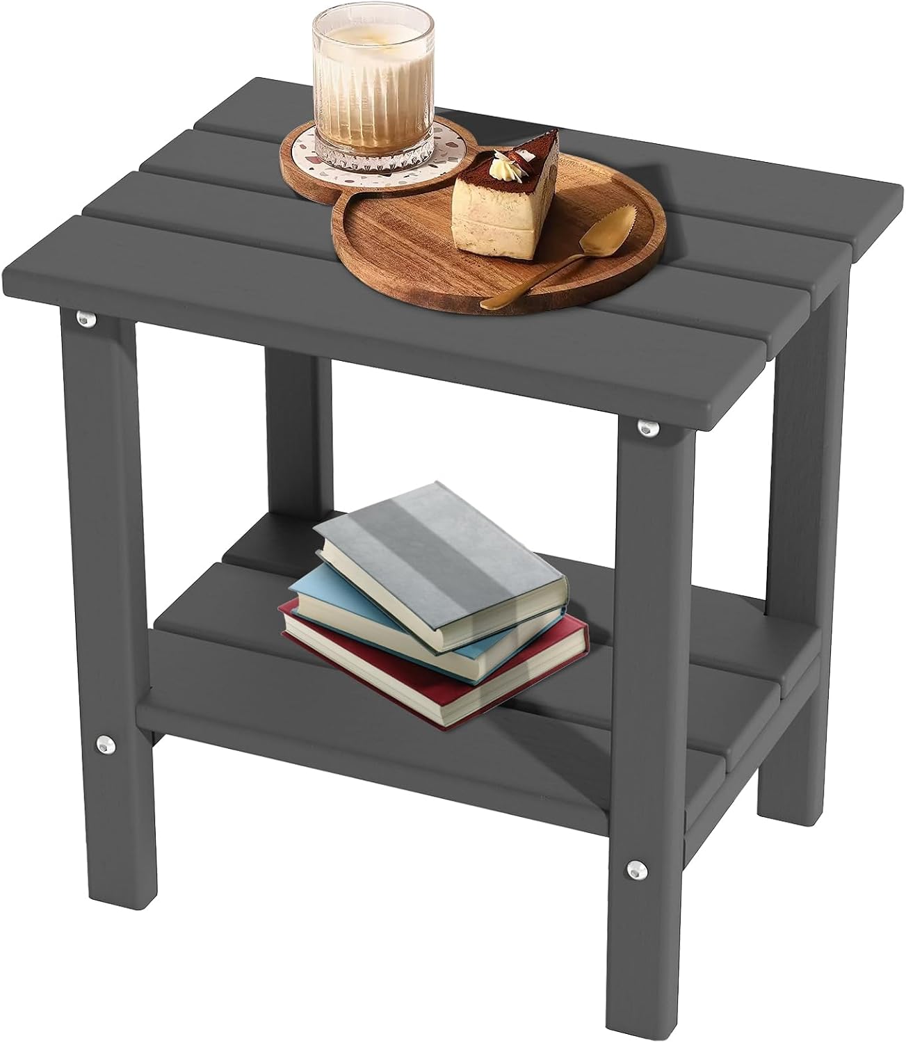Yardgrace Outdoor Side Table,2-Tier Adirondack HDPE Small Patio Table for Porch, Yard, Weather Resistant, Outside or Indoor