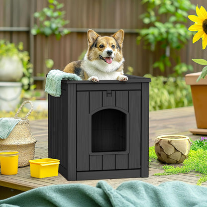 Yardgrace Outdoor Indoor Dog House,Resin Material Ventilate Waterproof Added to The Bottom,Multi-Functional Pet House for Small to Medium Dog(Black, Medium)