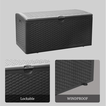80 Gallon Plus Lockable Resin Deck Box, Waterproof Outdoor Storage Box for Patio Furniture, Garden Tools, Pool Accessories, UV-Resistant Outside Delivery, Black