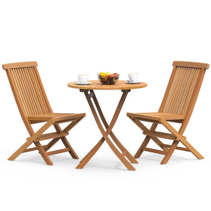 Yardgrace 3-Piece Patio Bistro Set, Solid Grade-A Teakwood Folding Bistro Chairs Set of 2, Weather-Resistant Coffee Table Set, Bistro Set for Lawn Balcony Porch Garden Backyard Pool