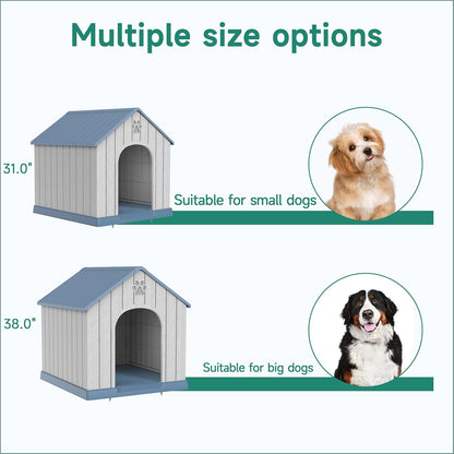 Yardgrace Indoor Outdoor Waterproof Dog House,PP Material,Puppy Shelter with Air Vents and Elevated Floor,Sturdy Dog Kennel for Small to Large Sized Dogs, Easy to Assemble (Blue, 38.62×36.26×38.07 Inches)
