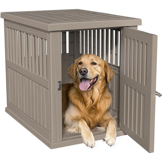 Extra Large Weatherproof Dog House for Large Breeds - Indoor Outdoor Kennel with Asphalt Roof, Brown - 39.4" L x 28.4" W x 32.8" H