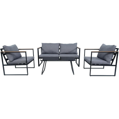 Yardgrace 4-Piece Wicker Patio Furniture Set, Sectional Sofa with Glass Coffee Table & Large Storage Box, Couch, Outdoor Conversation Set with Thick Blue Cushions