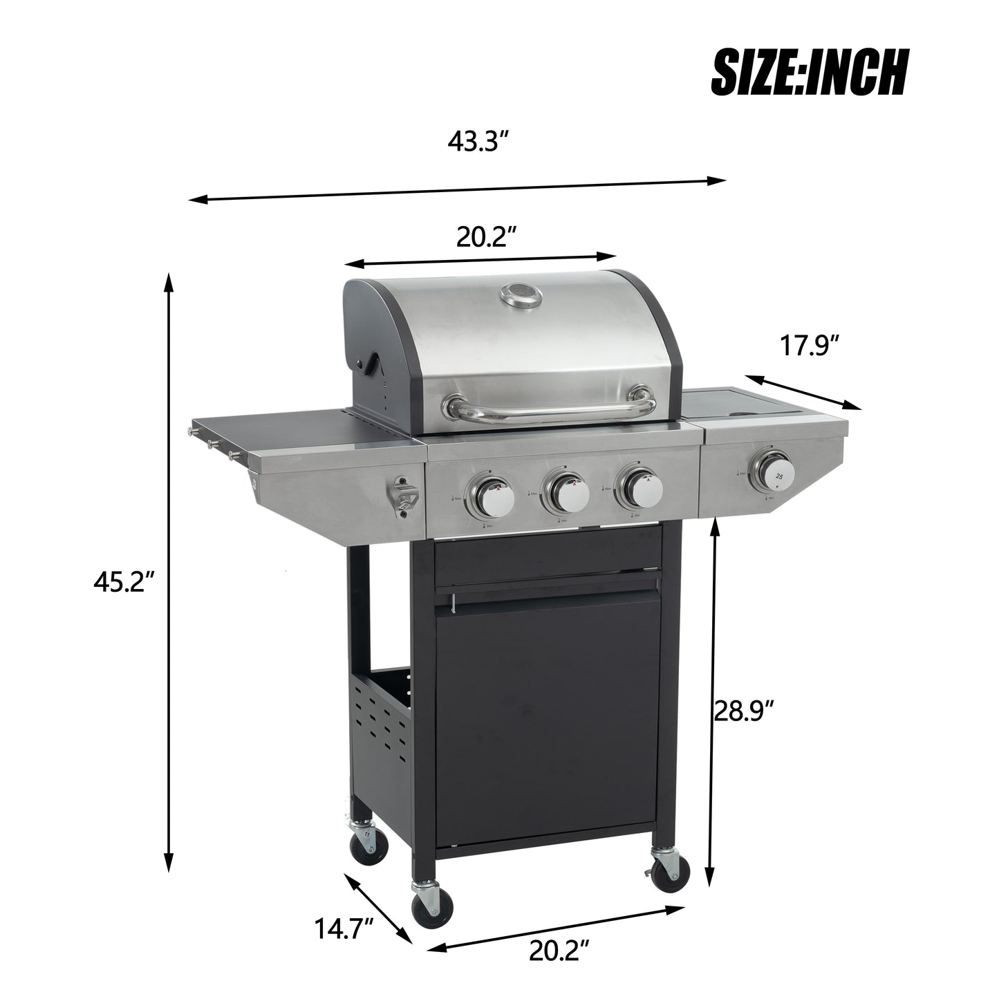 Gas Grill, 4 Burner/Silver BBQ Propane Gas Grill