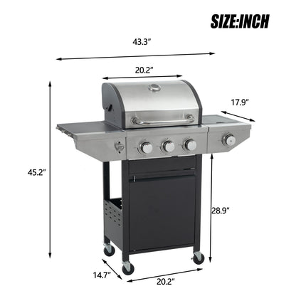Gas Grill, 4 Burner/Silver BBQ Propane Gas Grill
