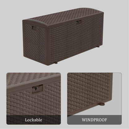 150 Gallon Pro Lockable Resin Deck Box, Waterproof Outdoor Storage Box for Patio Furniture, Garden Tools, Pool Accessories, UV-Resistant Outside Delivery, Brown