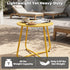 Yellow outdoor metal round side table featuring detachable tabletop, lightweight design, and adjustable feet