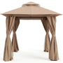 Beige 8x8 soft top gazebo with privacy curtains