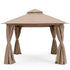 Khaki 10x10 soft top patio gazebo with curtains