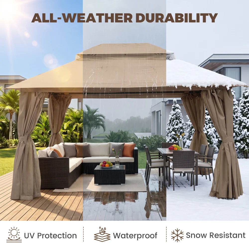 Weather-resistant Khaki 13x10 gazebo with UV and rain protection