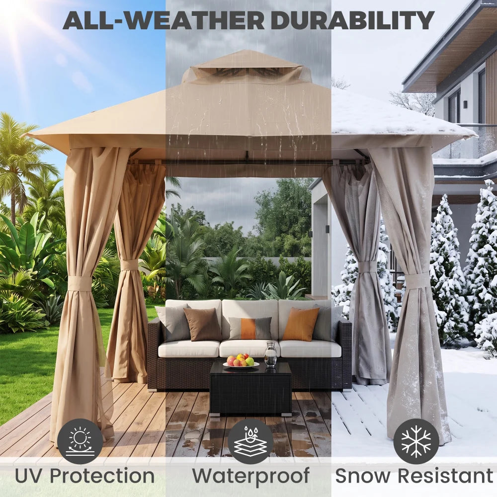 Weather-resistant beige gazebo with UV and rain protection