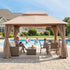 Khaki 13x10 outdoor gazebo beside pool and patio furniture