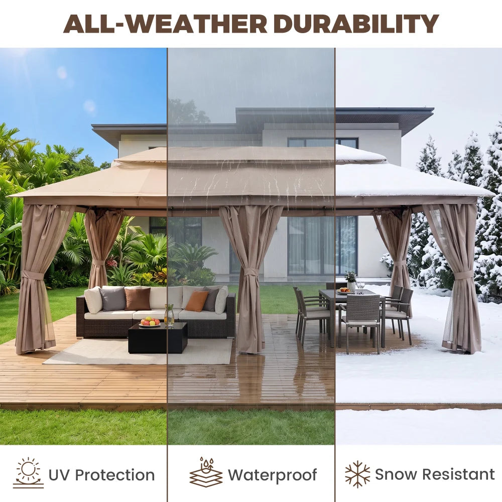 Weather-resistant beige gazebo with UV protection and waterproof canopy
