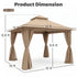 Khaki 12x12 patio gazebo product dimensions