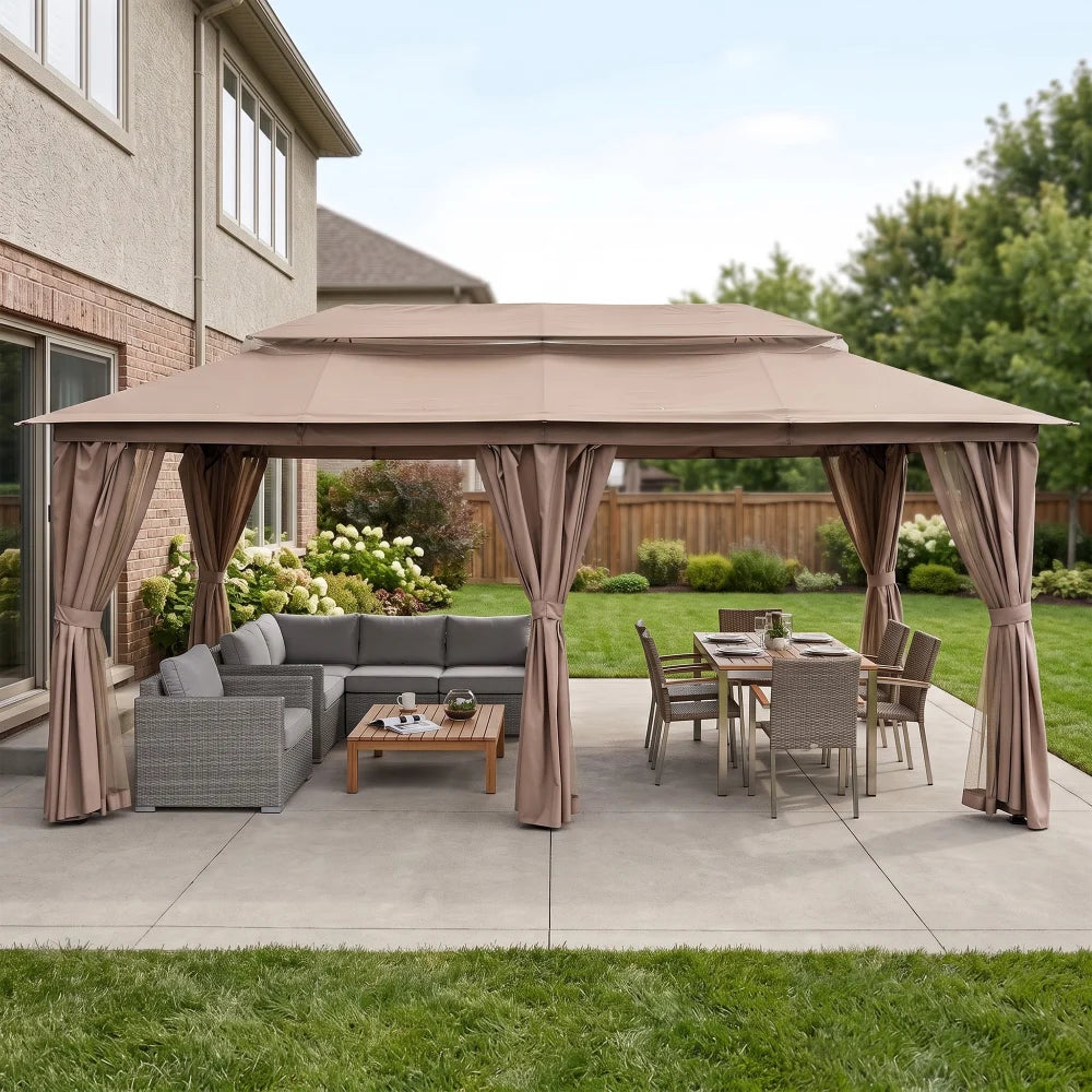 Beige rectangular gazebo for backyard patio furniture