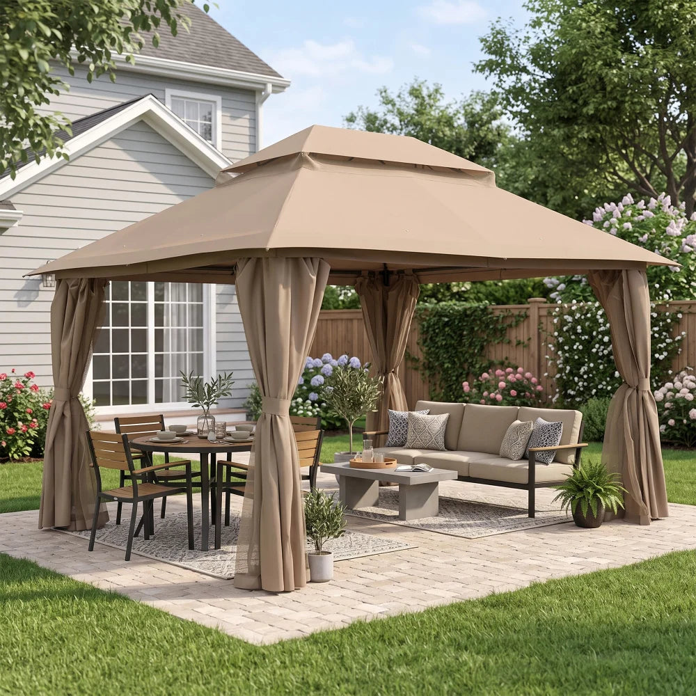 Khaki 13x10 outdoor gazebo for backyard patio seating