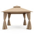 Khaki 12x12 soft top patio gazebo with curtains