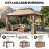 Khaki 13x10 gazebo with detachable privacy curtains