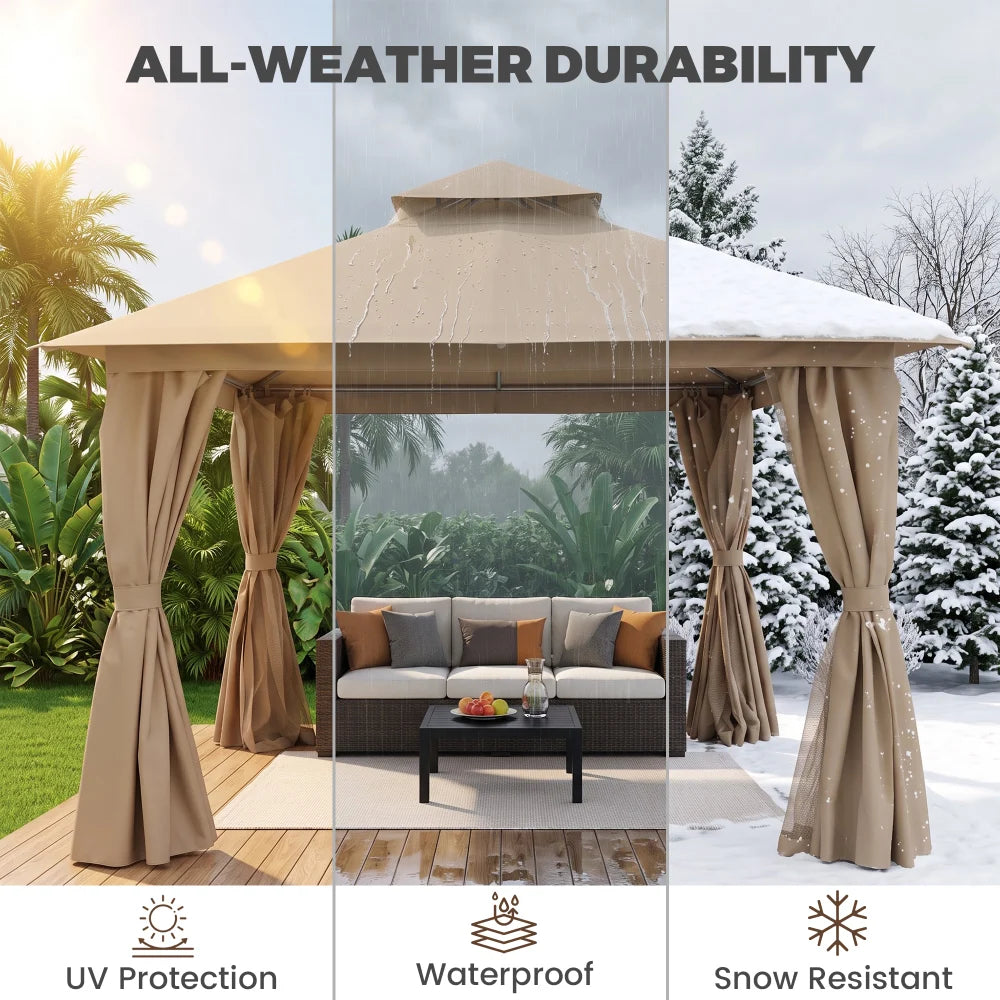 Weather-resistant Khaki 12x12 gazebo with UV protection