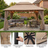 Khaki soft top gazebo with reinforced frame and curtain details