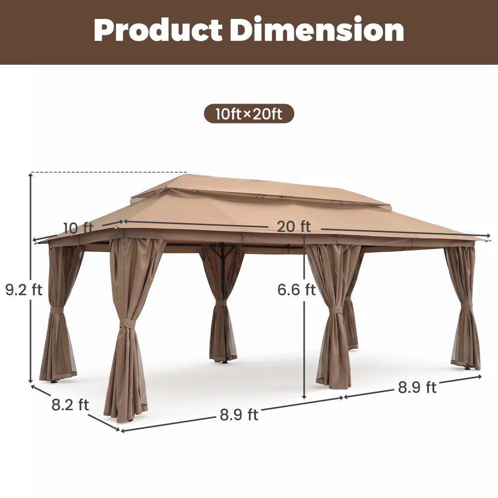 Beige rectangular patio gazebo product dimensions