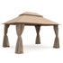 Khaki 13x10 soft top patio gazebo with curtains