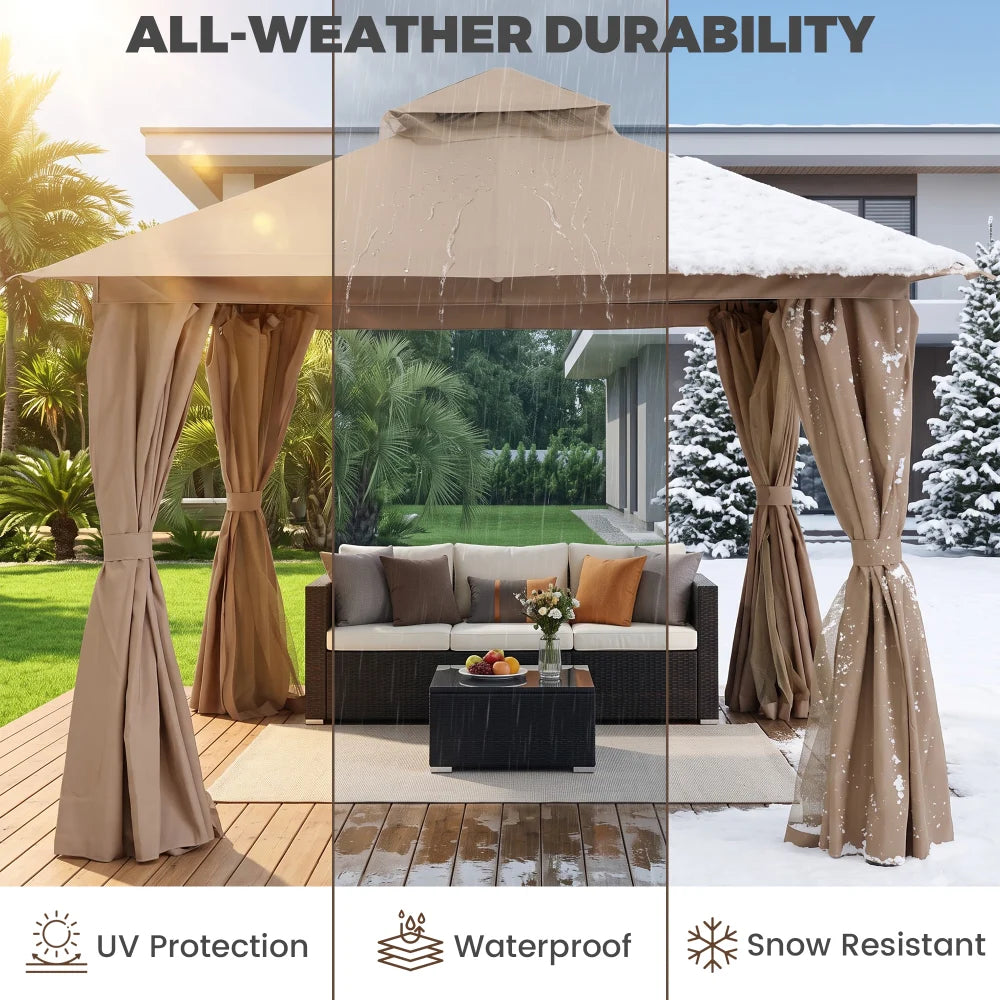 Weather-resistant Khaki 10x10 gazebo with UV and rain protection
