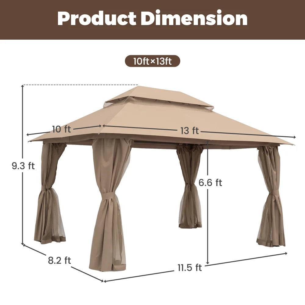 Khaki 13x10 patio gazebo product dimensions