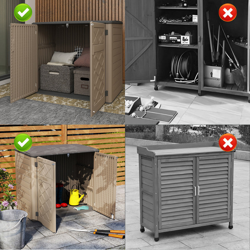 Yardgrace 38 Cu. Ft. Resin Horizontal Outdoor Storage Shed, Weather-Resistant Tool Box