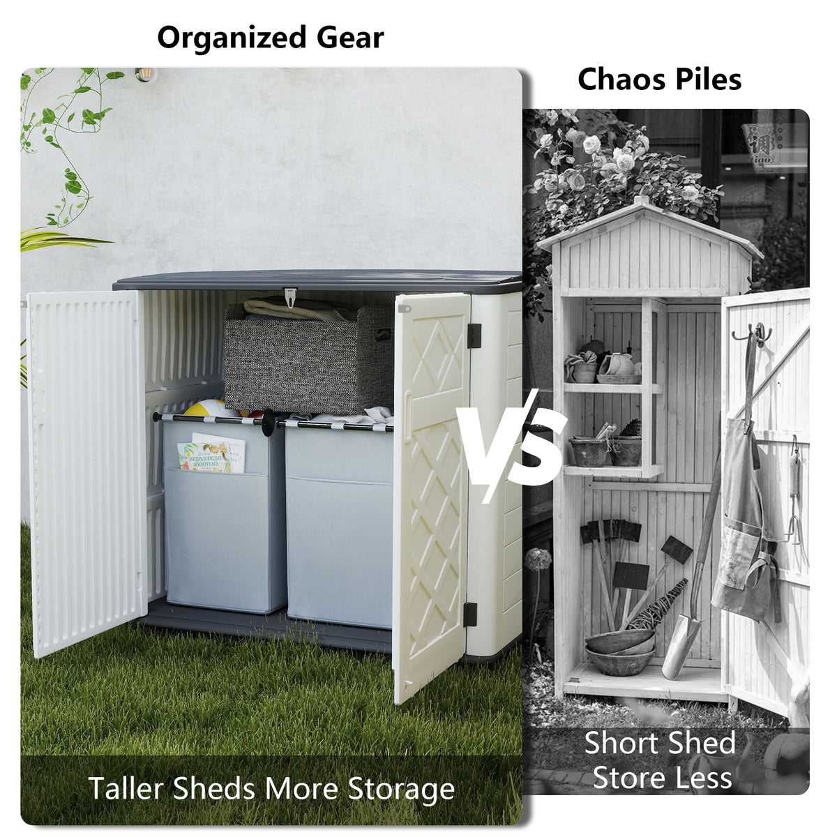 Yardgrace 38 Cu. Ft. Resin Horizontal Outdoor Storage Shed, Weather-Resistant Tool Box