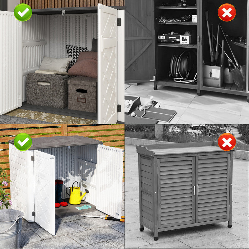 Yardgrace 38 Cu. Ft. Resin Horizontal Outdoor Storage Shed, Weather-Resistant Tool Box