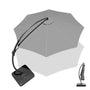 Gray cantilever umbrella shown open with offset support