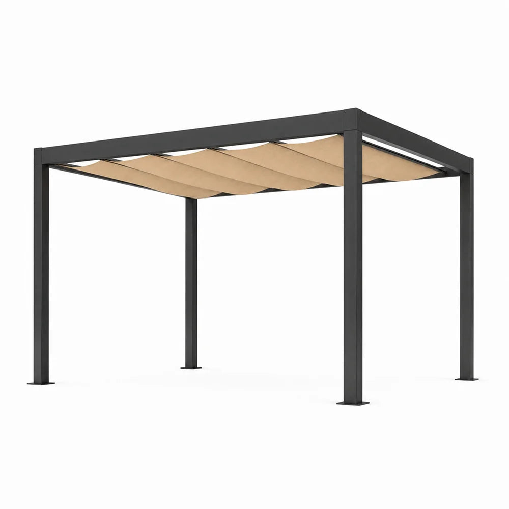Modern Outdoor Pergola with Beige Wave Canopy