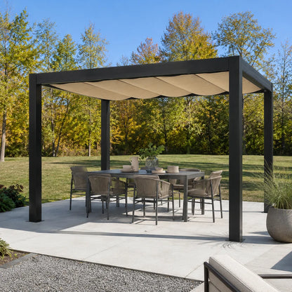 Modern Outdoor Pergola with Beige Wave Canopy