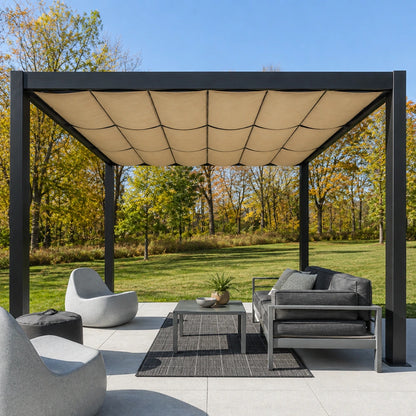 Modern Outdoor Pergola with Beige Wave Canopy