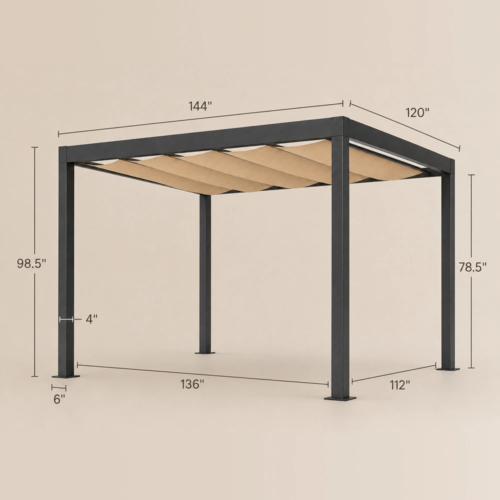 Modern Outdoor Pergola with Beige Wave Canopy